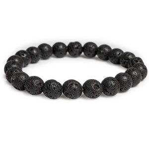 Black Natural Lava Stretch Bracelet - The Stone of Strength and Protection
